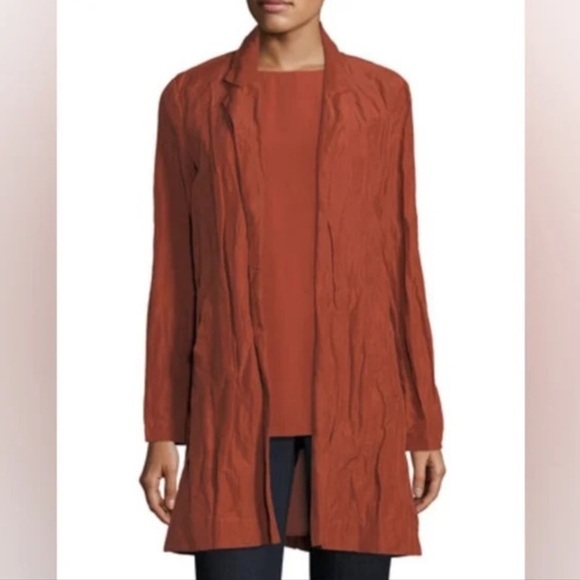 Eileen Fisher Woman Rumpled Steel Notch Collar Jacket Paprika Size 1X Crinkled - Picture 1 of 6